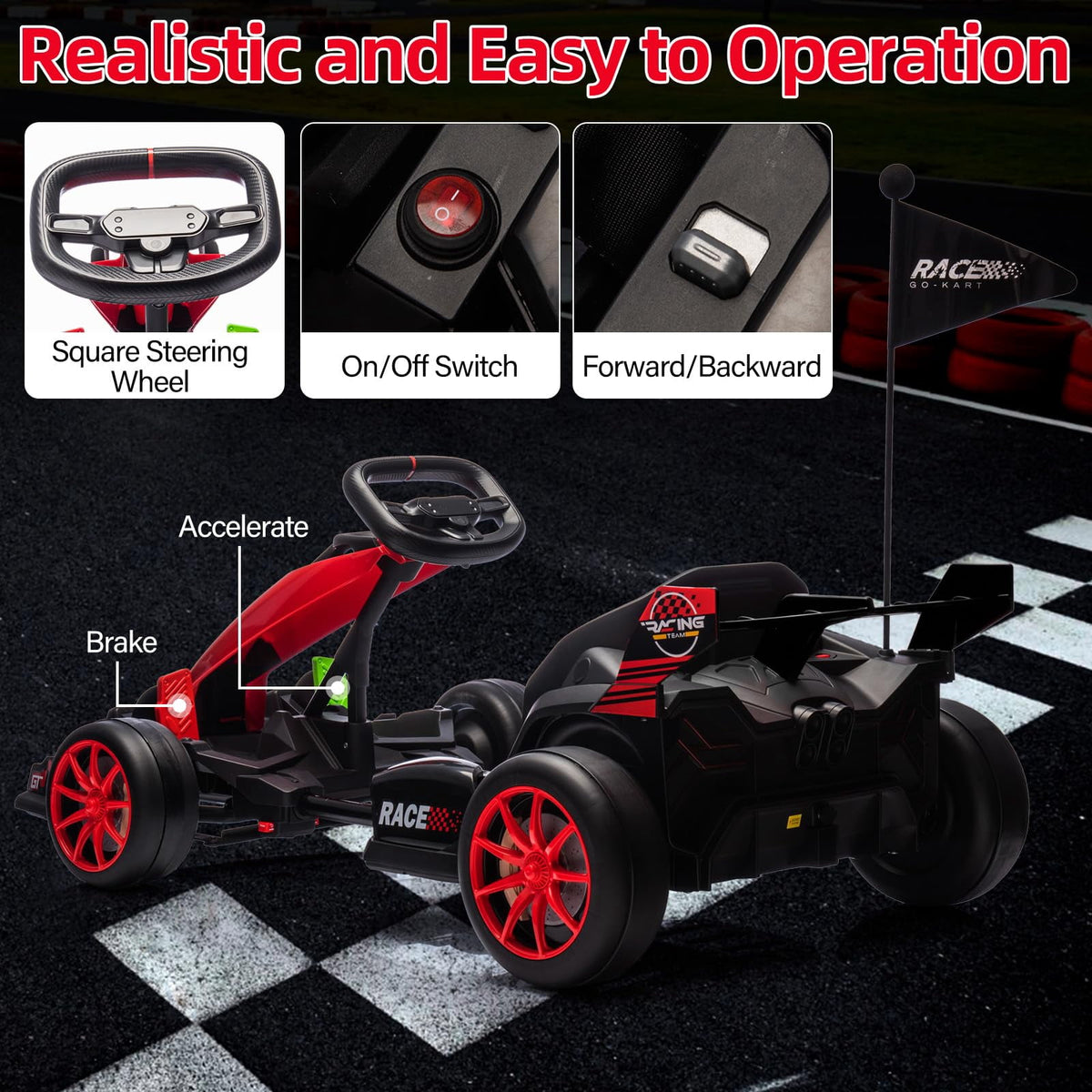24V Kids Ride-On Go Kart, 7.5MPH High-Speed Drifting Car, Dual 200W Motors, 7Ah Battery, Adjustable Length, Max Load 135lbs, Power Display Racing Toy for Children 6+, Green