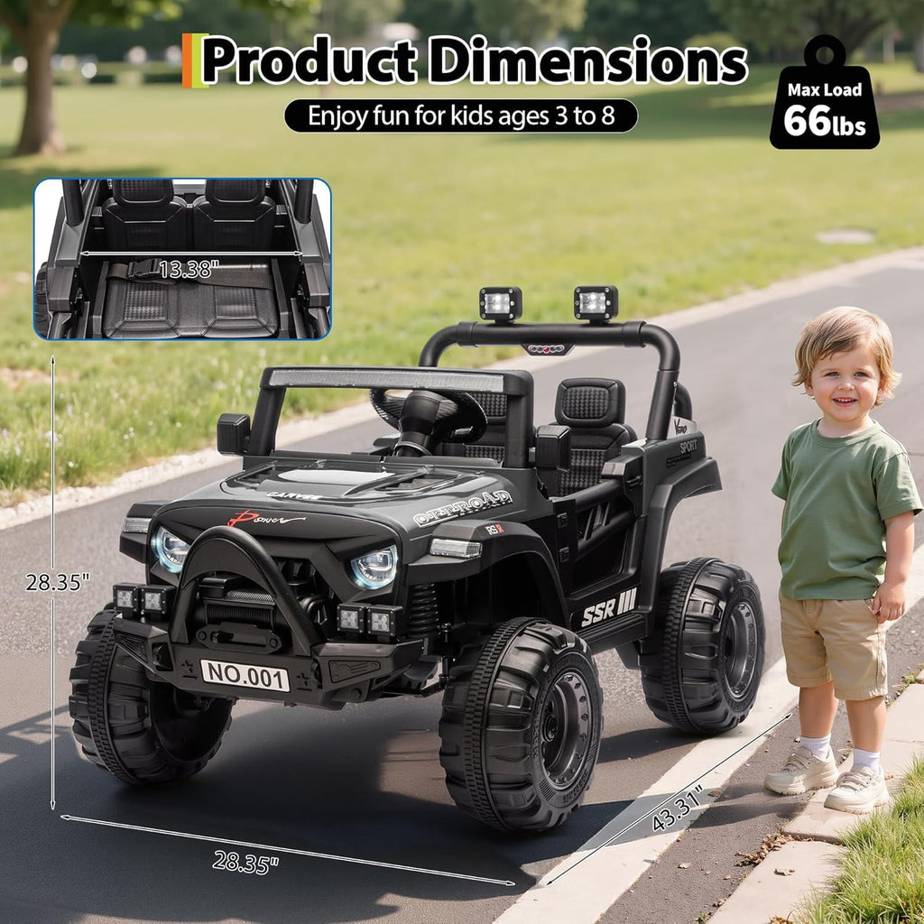 12V Electric Ride-On Truck, 4-Wheel Ride-On Car with Parent Remote Control, Dual 35W Motors, Spring Suspension, 3 Speeds, Bluetooth, LED Lights