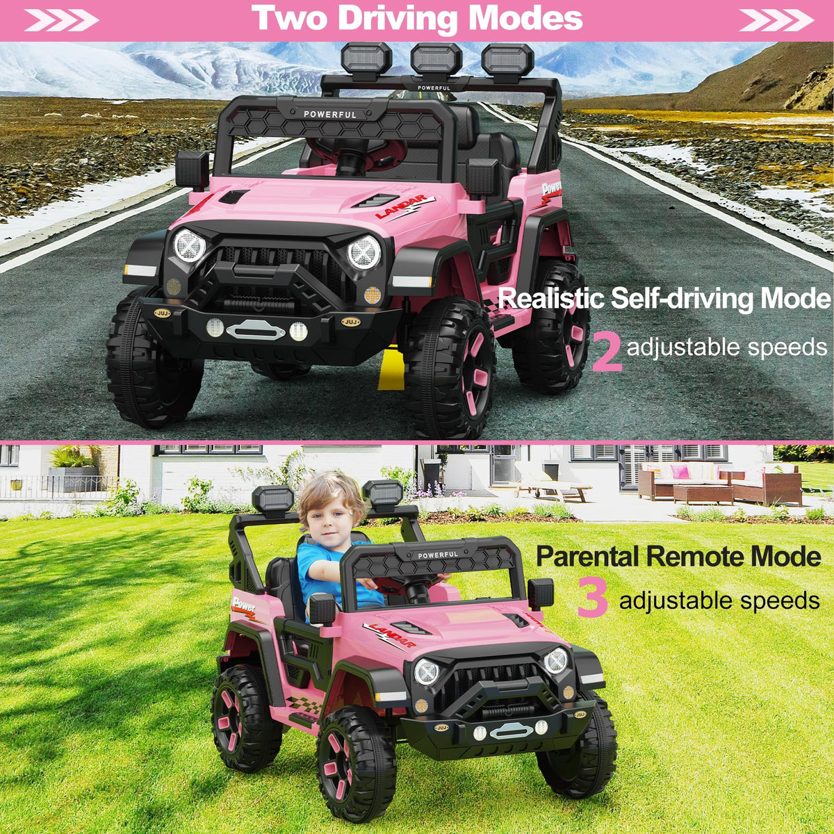 12V Battery Powered Kids Ride-On Truck | 2.4G Parent Remote, 3 Speeds (1.2-3.7 mph), LED Lights, Built-In Music & Wireless Audio | Gentle Start & Safety Belt