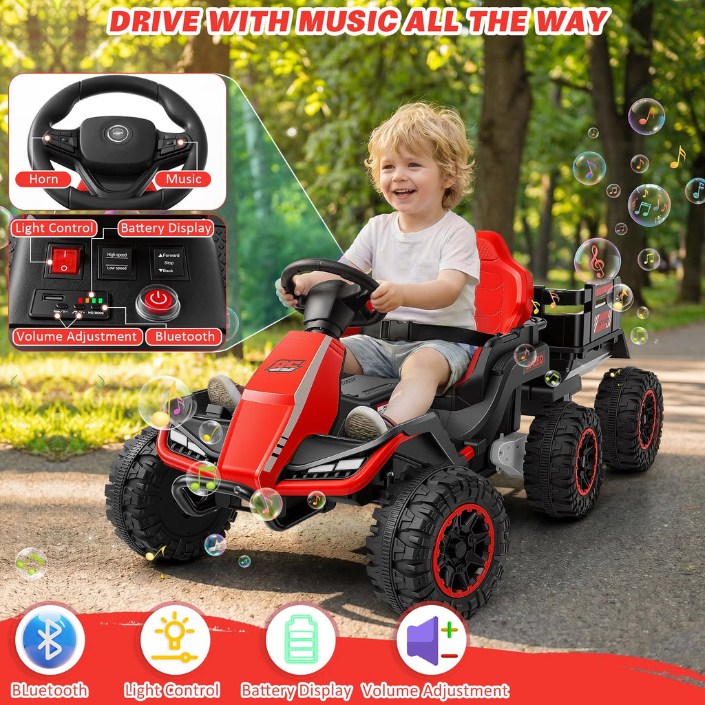 Farmdex 24 Volt Ride on Toys with Remote Control, 7AH Battery Ride on Cars, 4 Wheeler Quad ATV, Electric Car for Kids w/ Bluetooth, Music, Battery Display, LED Light Control, 5 MPH, Red