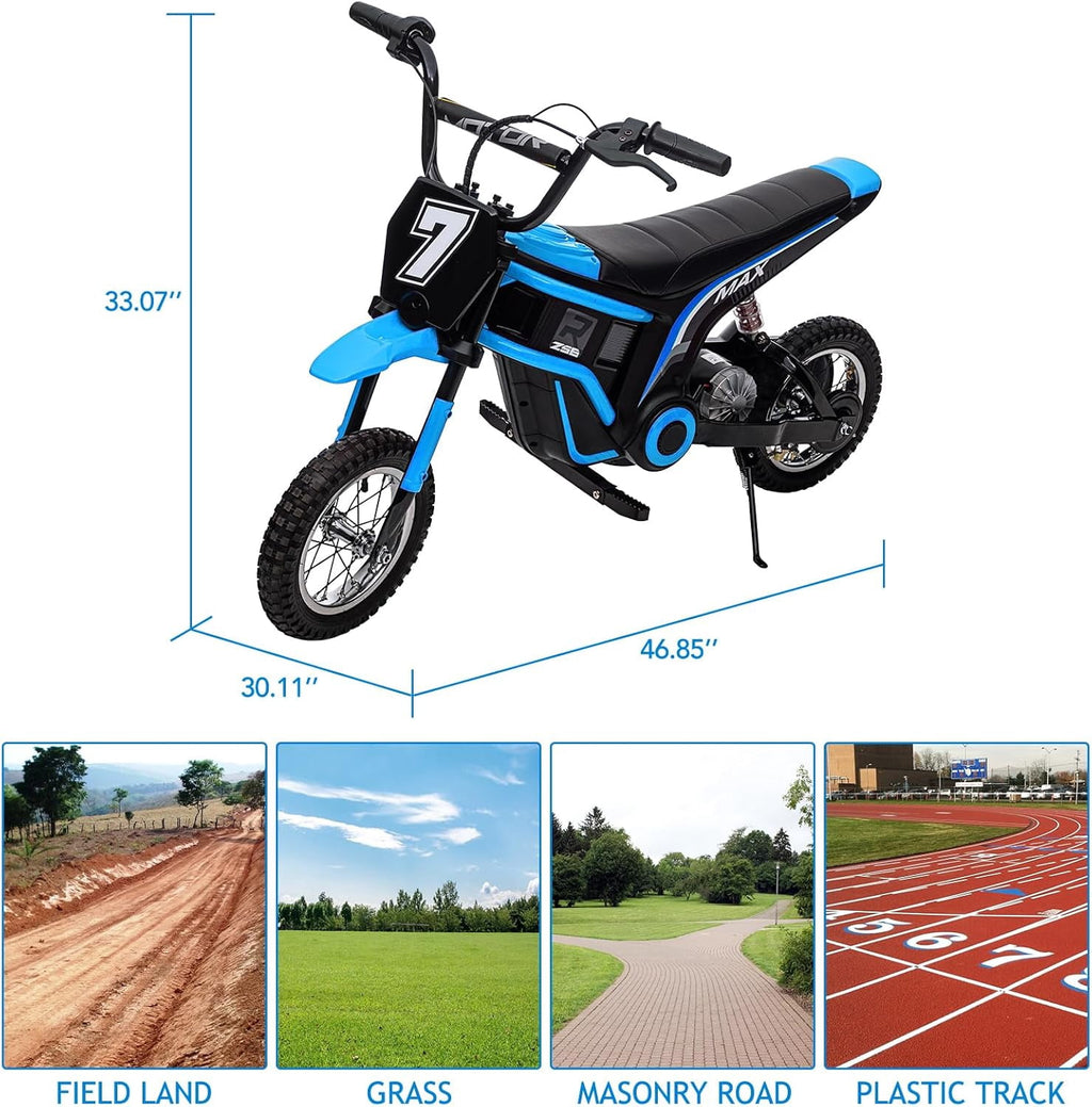 24V Electric Dirt Bike, 3-Speed Off-Road Motorcycle up to 14.29 MPH, Dual Suspension, Hydraulic Front Fork, Steel Frame, 135 lbs Capacity