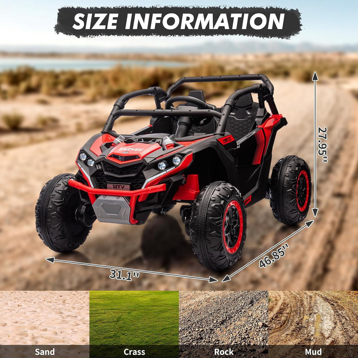 24V 2-Seater Ride On UTV for teens. Remote Control. 4x200W Motors. Bluetooth Music. LED Lights. 3 Speeds. . Safety Belt. All-Terrain Electric Vehicle,Rose Red