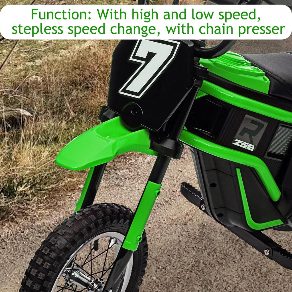 24V Electric Dirt Bike, 3-Speed Off-Road Motorcycle up to 14.29 MPH, Dual Suspension, Hydraulic Front Fork, Steel Frame, 135 lbs Capacity