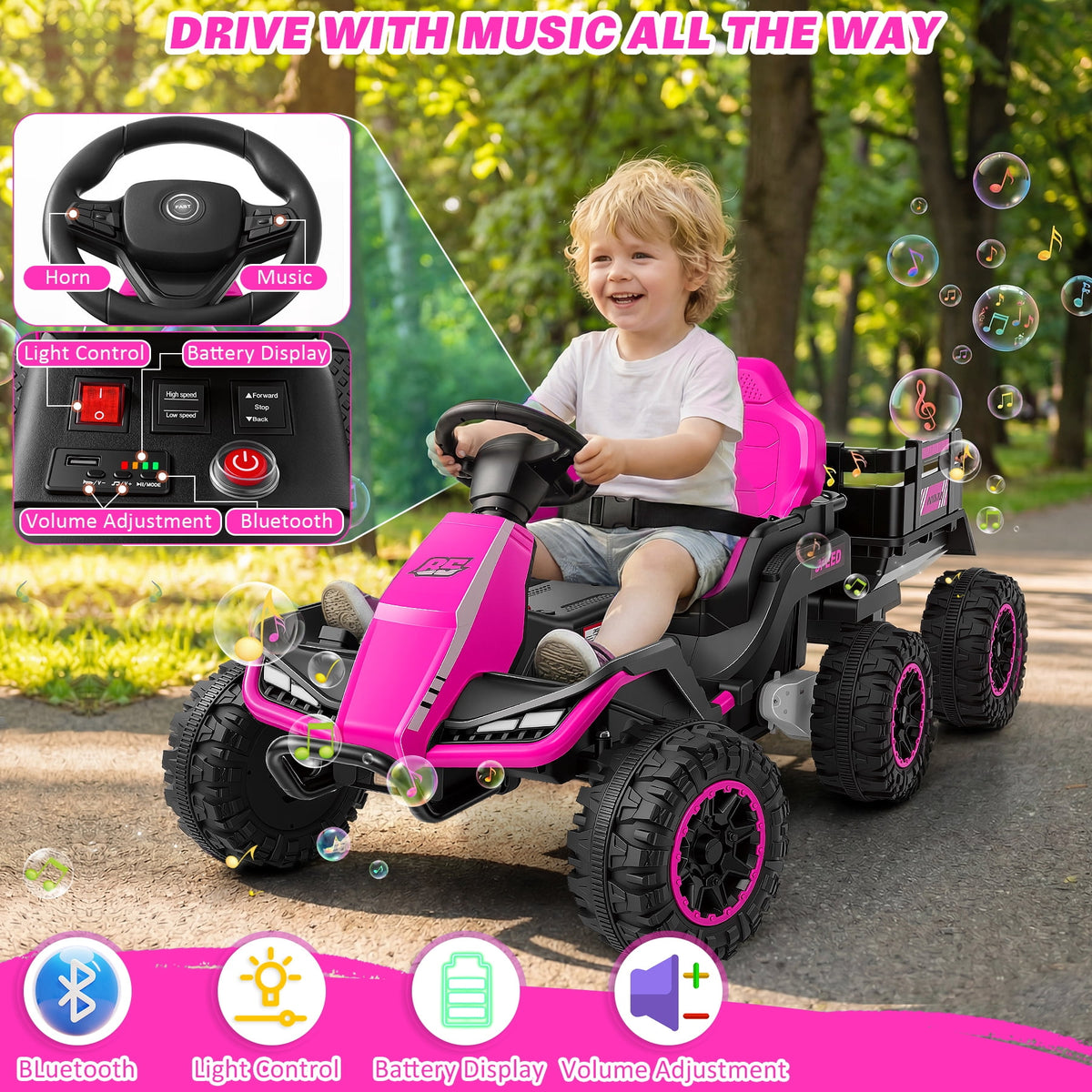 Farmdex 24 Volt Ride on Toys with Remote Control, 7AH Battery Ride on Cars, 4 Wheeler Quad ATV, Electric Car for Kids w/ Bluetooth, Music, Battery Display, LED Light Control, 5 MPH, Red