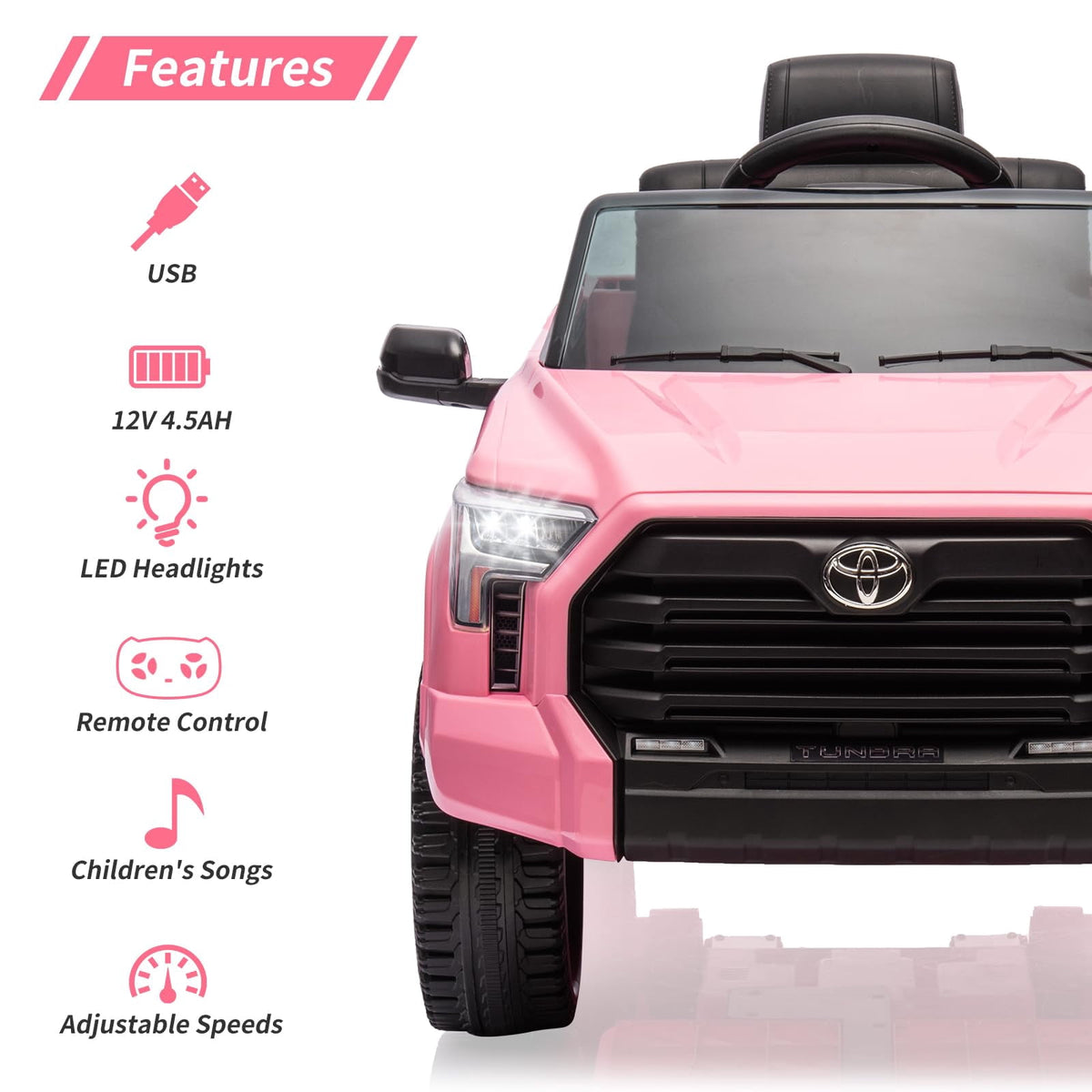 TROPOW Kids Cars Electric Ride On,12V Ride on Car for Kids,Licensed Toyota Ride on Truck,Battery Powered Electric Car with Remote Control,MP3,LED Lights,Suspension System,Double Doors,Pink
