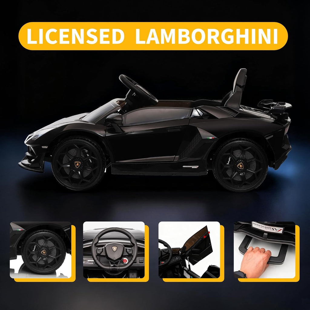 12V Licensed Sports Car Ride On Vehicle with Remote Control, Electric Ride On Car with Bluetooth, Hydraulic Swing Doors, LED Lights, Dual 25W Motors, USB/AUX/TF Audio
