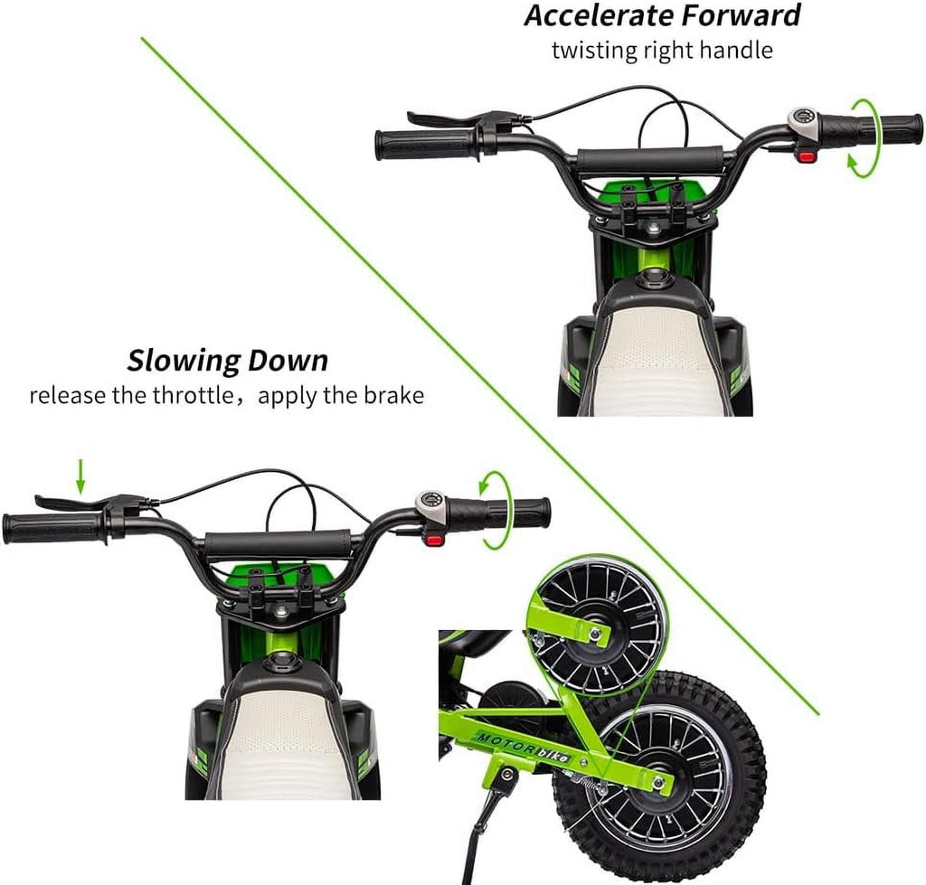 24V Electric Dirt Bike, 250W Brushed Motor, 13.6 MPH Max Speed, Chain Drive System, Disc Brake, Metal Spring Suspension, 12.6 Inch Pneumatic Tires, Leather Seat, 138 LBS Max Load,Blue