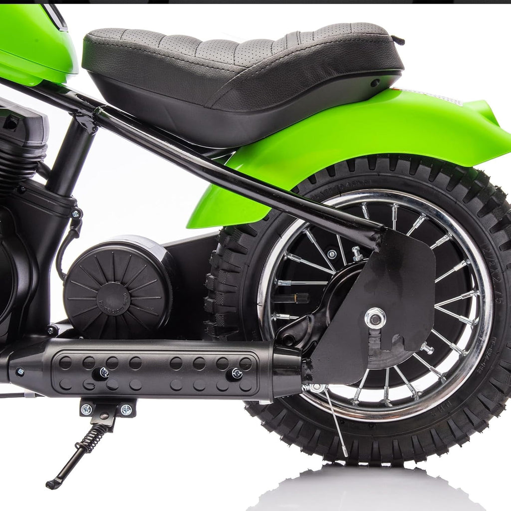 24V Electric Dirt Bike, 300W Chain-Driven Motor, Up to 15 MPH, 2-Speed, 10-Mile Range, 12" Air-Filled Rubber Tires, Leather Seat, Hand Brake, LED Lights, 150 Lbs