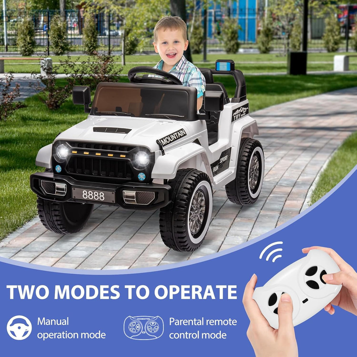 12V Ride-On Electric Car with Parent Remote Control, Dual 35W Motors, 3 Speeds, Spring Suspension, LED Lights, Music, Horn, 66 lbs