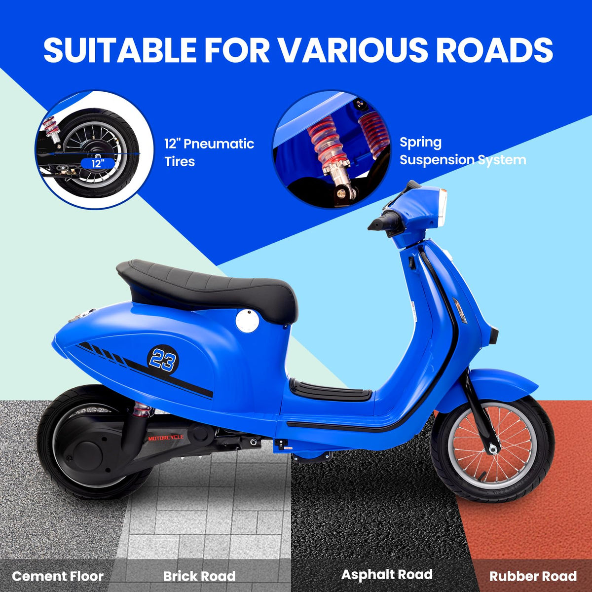 Towallmark Electric Motorcycle for Big Kids, 24V 350W Kids Ride on Moped, Max Up to 14MPH, with Rear Brake, Twist Grip Throttle & LED Light, Electric Motorbike for Kids/Teens 8-12