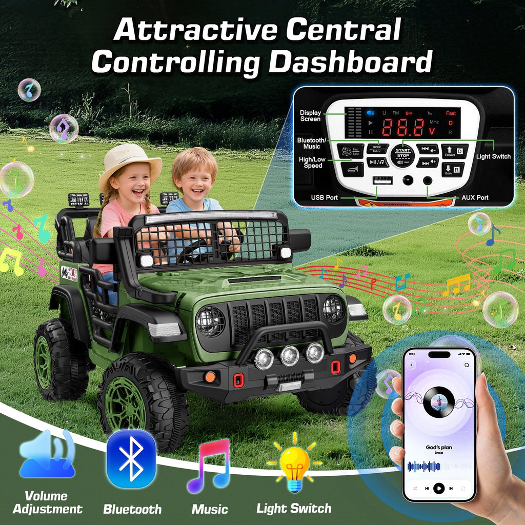 Funcid 24 Volt Ride on Toys, 2-Seater Electric Car, 400W Ride on Cars with Remote Control, Ride on Truck W/ Bluetooth, Music, Power Display, High/Low Speed, Light Control, Suspension, Pink