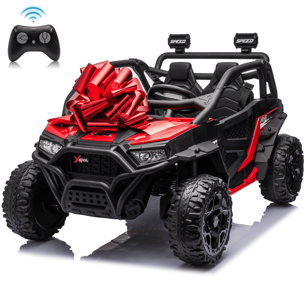 Zukpow 24V Ride Ons for Kids, 2 Seater Electric Car with Remote Control, 4x200W Motors, Power Car Wheels Ride on Toys UTV with Bluetooth Music, USB, Slow Start, LED Lights, Rear Storage Box, Black