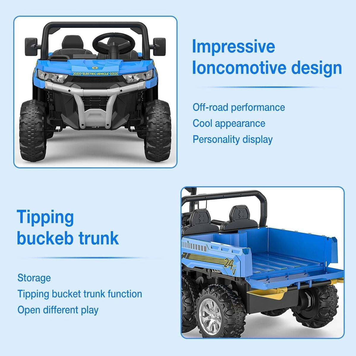 24V 4WD Electric Ride-On Dump Truck for , 2-Seater UTV with Remote Control, Bluetooth Music, Seatbelts, LED Lights, Mobile Phone Connectivity, Double Seat 6 Wheel Truck for Ages 3-8,Green