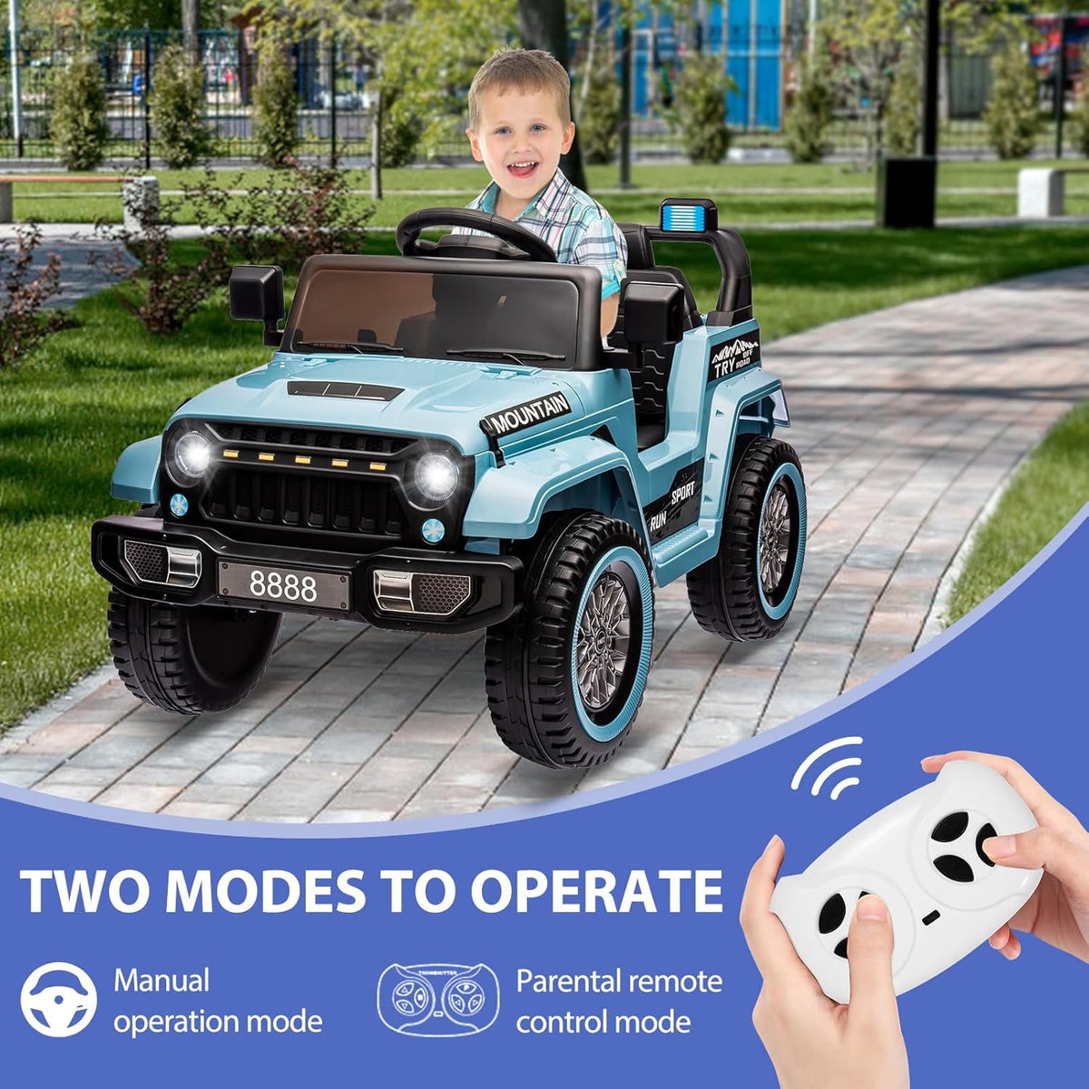 12V Ride-On Electric Car with Parent Remote Control, Dual 35W Motors, 3 Speeds, Spring Suspension, LED Lights, Music, Horn, 66 lbs