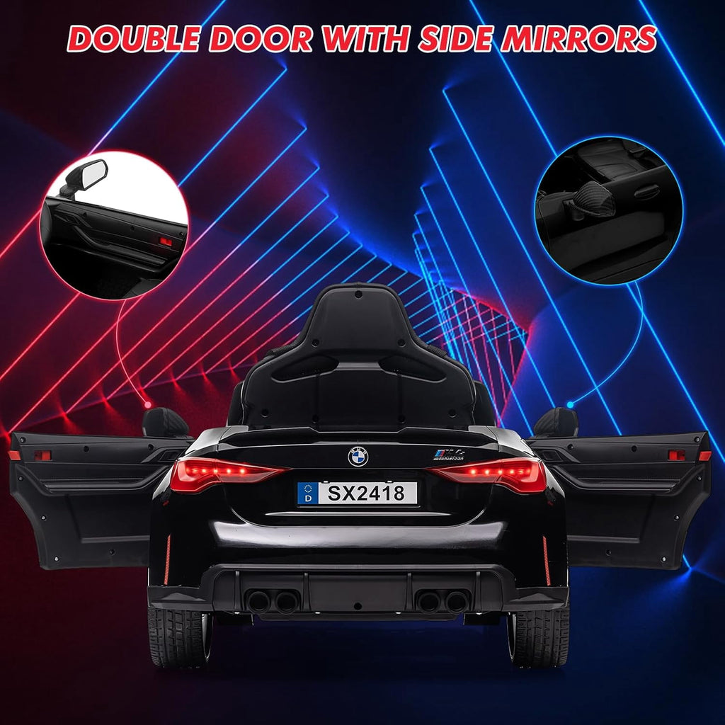 12V Licensed BMW M4 Ride-On Electric Car with Remote Control, 3 Speeds, LED Lights, Music, USB, Adjustable Seat Belt