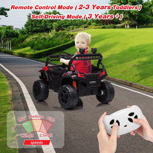 12V Ride-On Electric Car with Trunk, Remote Control, Spring Suspension, Locking Door, 3 Speeds, LED Headlights, Music, USB & AUX, Electric Vehicle for Ages 3+,Red