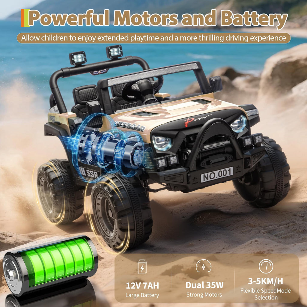 12V Kids Electric Ride-On Car – Parent Remote Control, 3 Speeds, Safety Locking Doors, 3-Point Harness, Spring Suspension, wireless Music, LED Lights, Anti-Slip Tires, Foot Brake, Battery Powered Toy