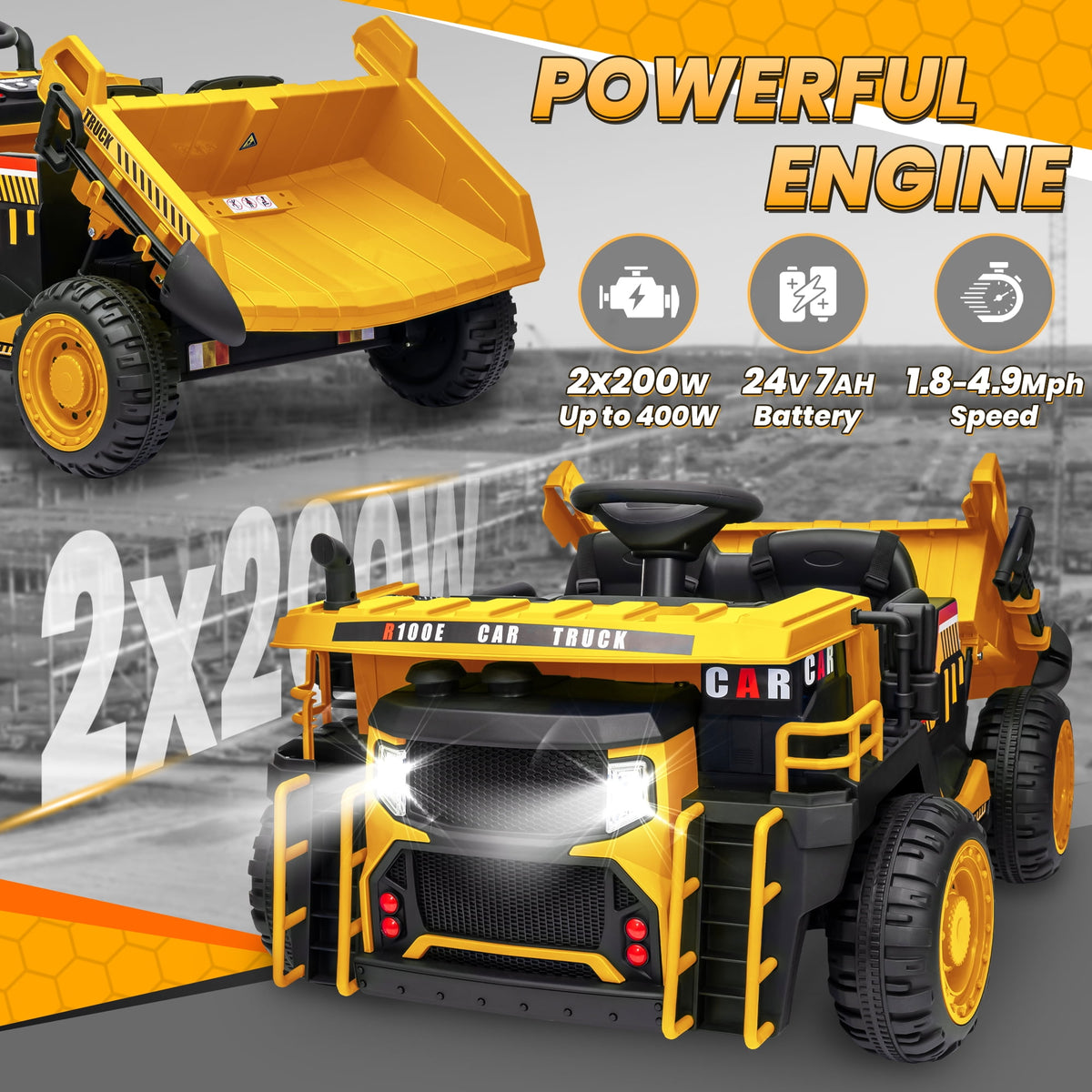 24 Volt Ride on Toys w/ Remote Control, 2*200W Strong Motor, Electric Powered Ride on Dump Truck with Shovel, 3 Speeds, LED Lights, MP3/USB Music, Blue