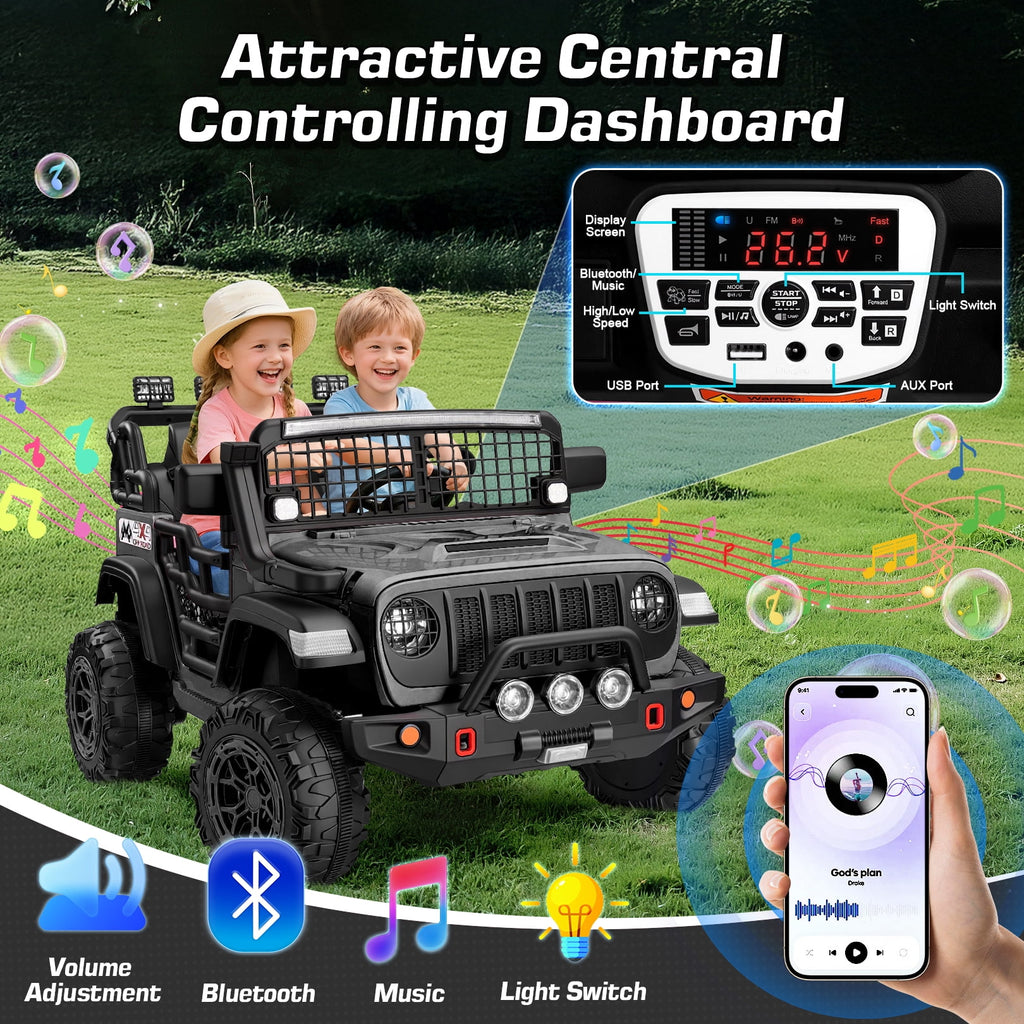 Funcid 24 Volt Ride on Toys, 2-Seater Electric Car, 400W Ride on Cars with Remote Control, Ride on Truck W/ Bluetooth, Music, Power Display, High/Low Speed, Light Control, Suspension, Pink