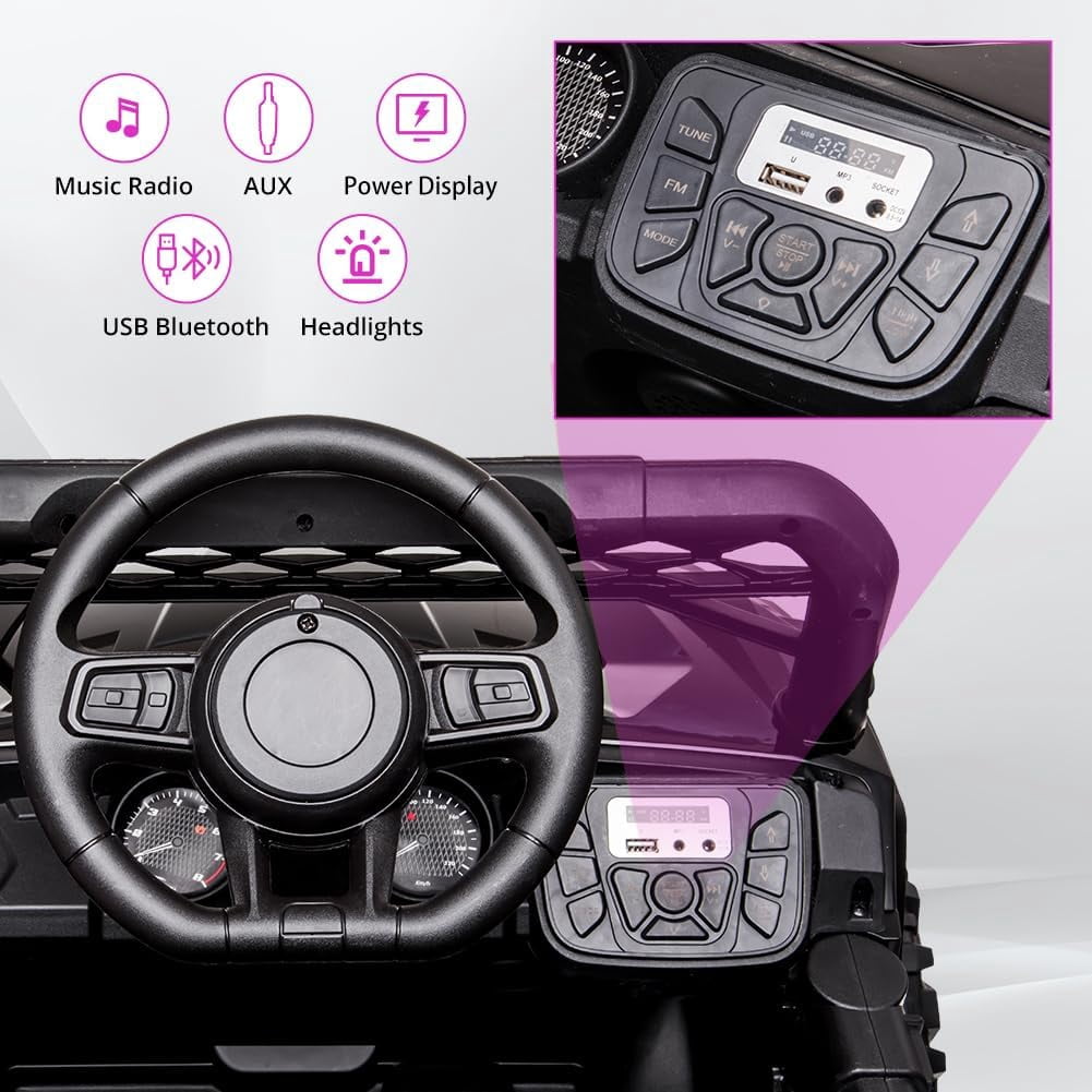 12V Ride-On Electric Car with Trunk, Remote Control, Spring Suspension, Locking Door, 3 Speeds, LED Headlights, Music, USB & AUX, Electric Vehicle for Ages 3+,Black