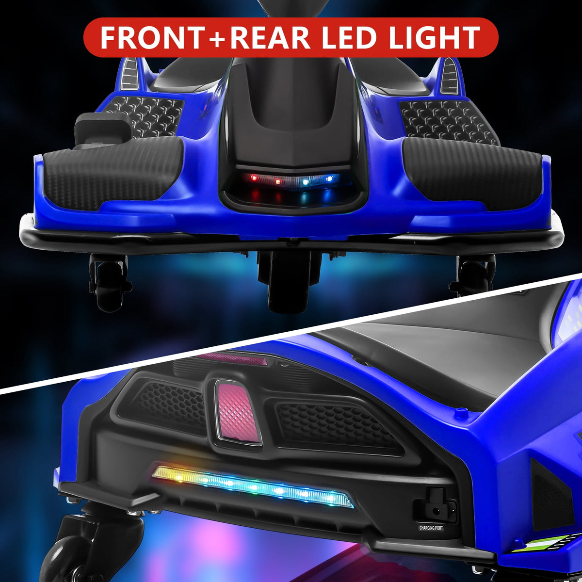 Ride On Drift Kart, Go Kart, Electric Go Kart 24V Drift Kart - 180W Brushless Motor, 7.5 mph Variable Speed, LED Light, Soft Start Battery Powered for Kids 8-12