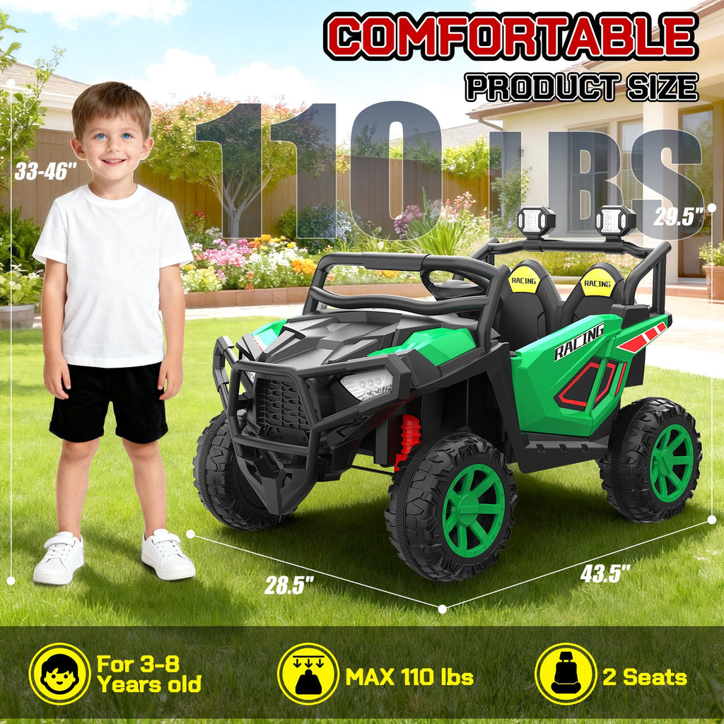 VIBESPARK 24 Volt 2 Seater Ride on Toys for Kids, Powered Ride on Cars with Remote Control, Electric UTV Car for 3-8 Boys Girls Gift w/ Bluetooth, LED Light, Music, Green