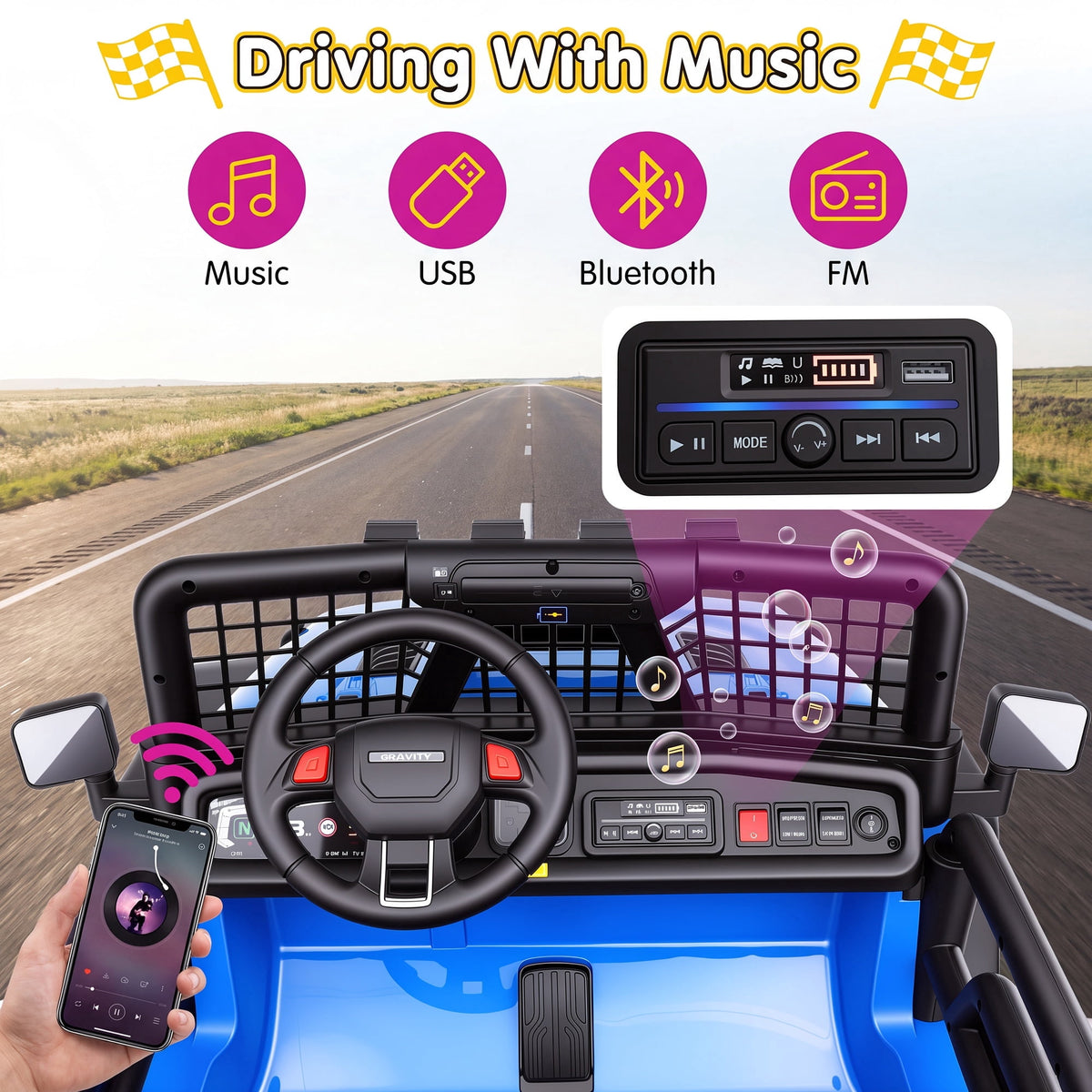 Farmdex 24 Volt 2 Seater Electric Truck Car for Kids, 400W Ride on Cars with Remote Control, Color Led Lights, Bluetooth Music, Spring Suspension,Powered Ride On Toys Gift for Boys & Girls