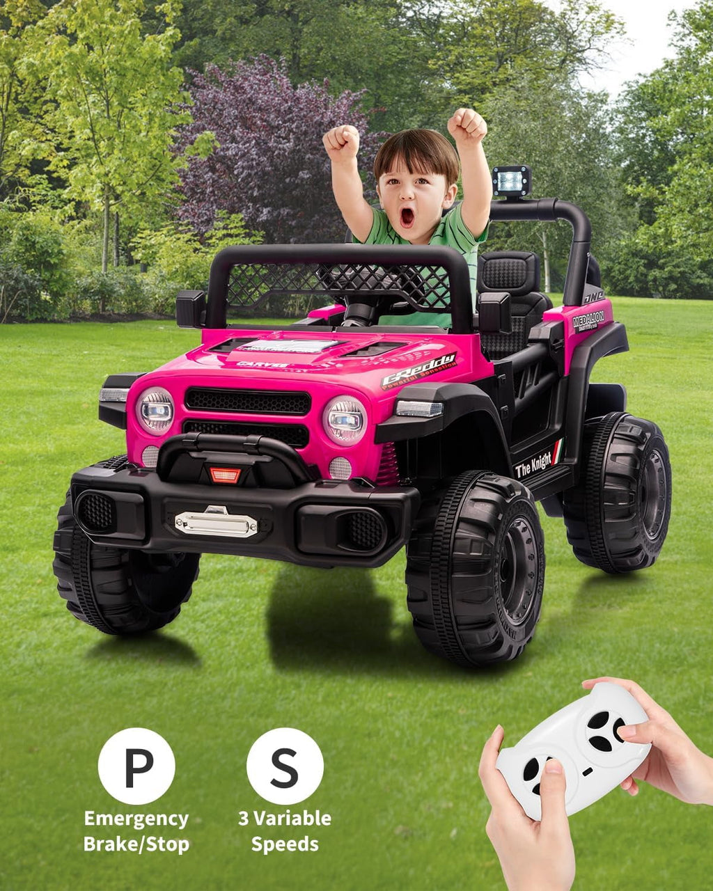 12V Electric Ride-On Truck, 4-Wheel Ride-On Car with Remote Control, 12V 7Ah Battery, Spring Suspension, LED Lights, Music, 66 Lbs