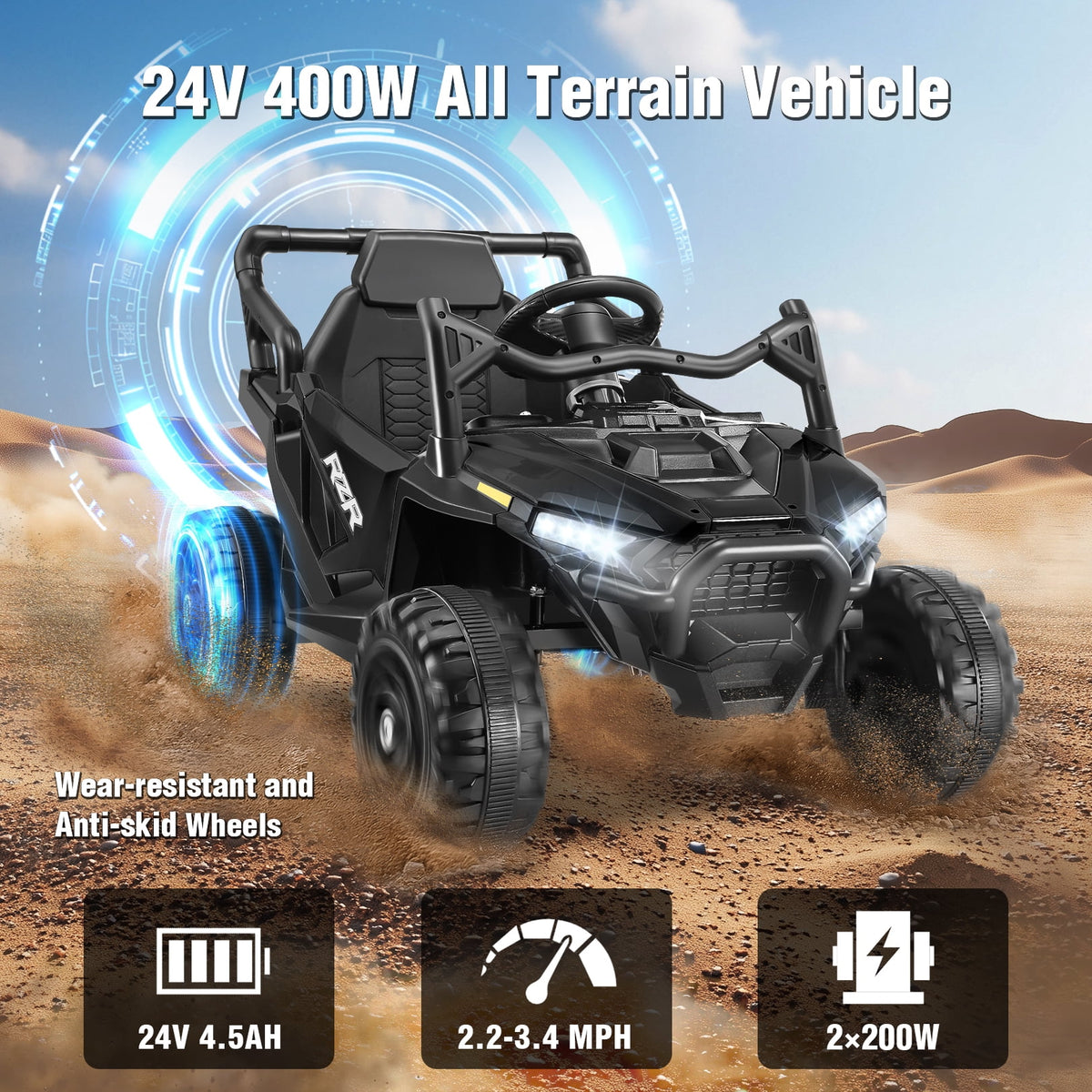 Funcid 24 Volt Ride on Toys with Remote Control & Battery Indicator, 400W Ride on UTV, Electric Car for Kids w/ Bluetooth, Music, LED Lights, Volume Adjustment Knob, 3 Speeds, Pink