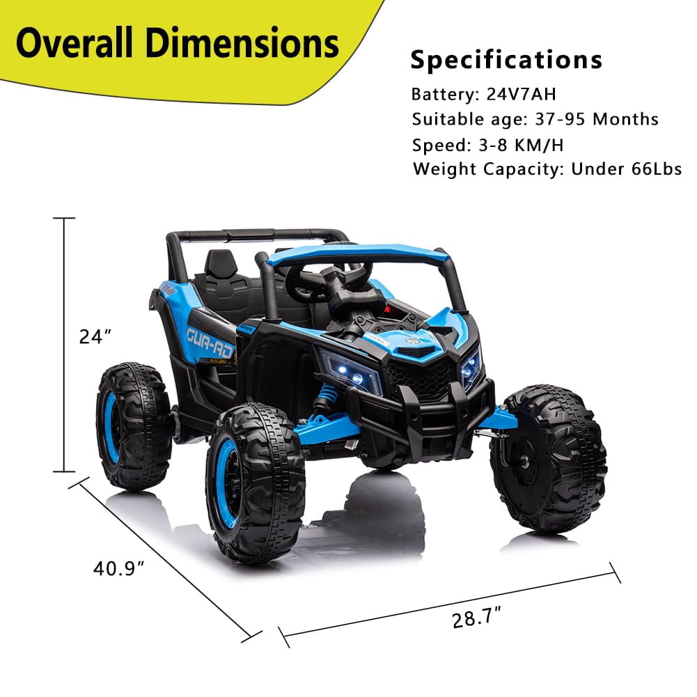 TROPOW 24 Volt Ride On Toys for Boys,Battery Powered Kids Car, Electric Off-Road UTV Car with Remote Control, 200W Motors, Led Lights, Music, Enhanced Suspension, Ride on Toy for Kids,Blue