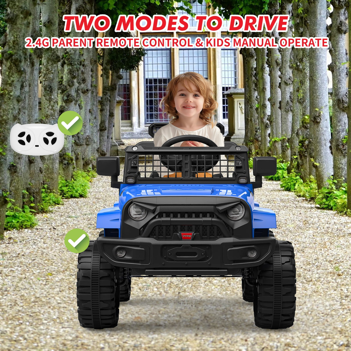 12V Kids Electric Ride-On Truck – Parental Remote Control, Seasonal Suspension, LED Lights, Wireless Connection, 2 Speeds, Standard Test Method Certified, Off-Road Toy Car