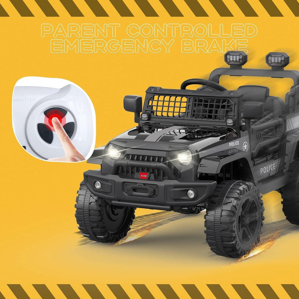 12V Electric Ride-On Car, Remote Control, 2 Speeds, Suspension, LED Lights, Music, Seatbelt, for Ages 3-8,Black