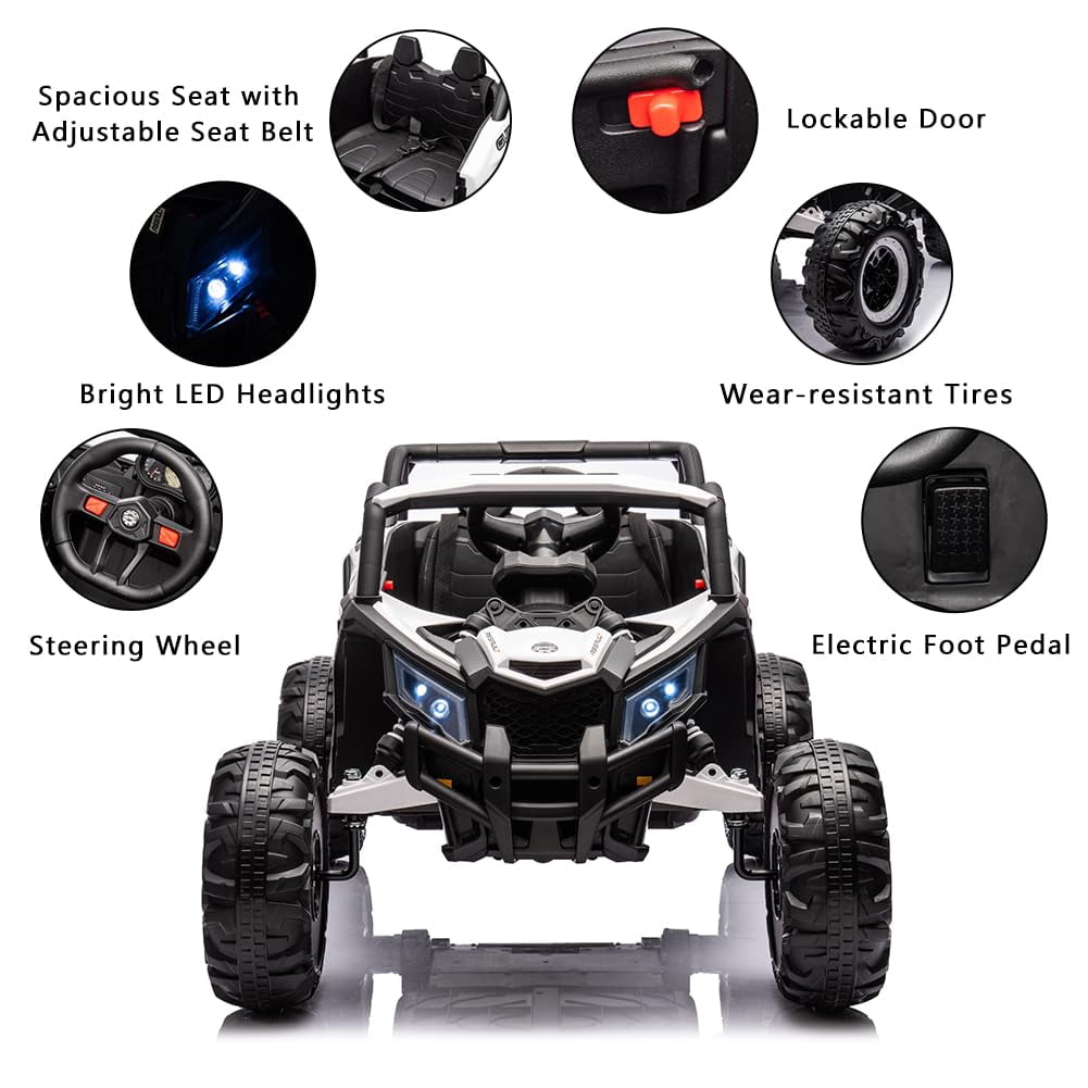 TROPOW 24 Volt Ride On Toys for Boys,Battery Powered Kids Car, Electric Off-Road UTV Car with Remote Control, 200W Motors, Led Lights, Music, Enhanced Suspension, Ride on Toy for Kids,White