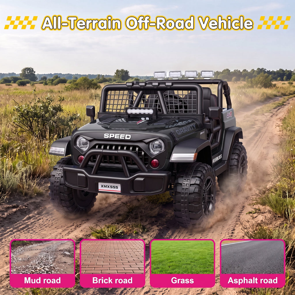 Farmdex 24 Volt 2 Seater Electric Truck Car for Kids, 400W Ride on Cars with Remote Control, Color Led Lights, Bluetooth Music, Spring Suspension,Powered Ride On Toys Gift for Boys & Girls