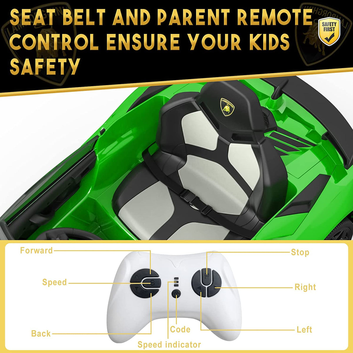 12V Licensed Sports Car Ride On Vehicle with Remote Control, Electric Ride On Car with Bluetooth, Hydraulic Swing Doors, LED Lights, Dual 25W Motors, USB/AUX/TF Audio