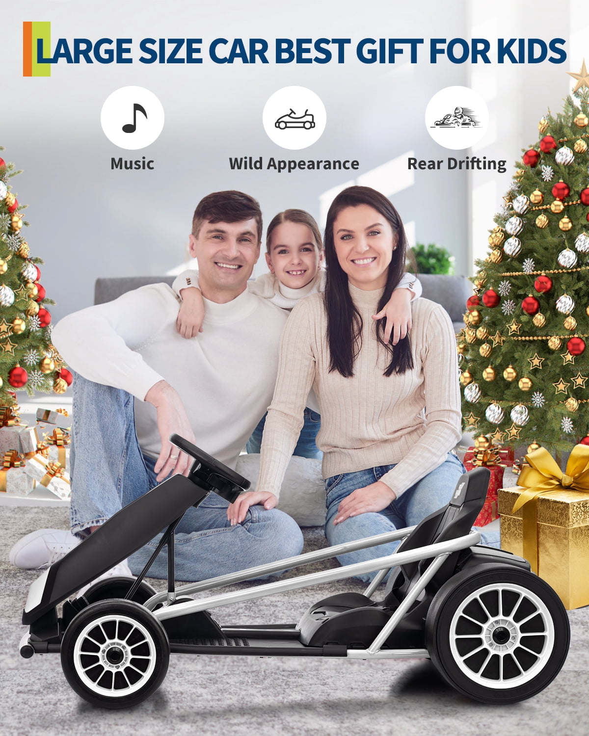 24V Electric Go Kart for Kids 8-12 - Dual 300W Motors, 9Ah Battery, 8MPH High-Speed Drifting, Slow Start, Full Metal Frame, Music, Horn, Power Display, Max Load 155Lbs, Ride-On Toy - Brown