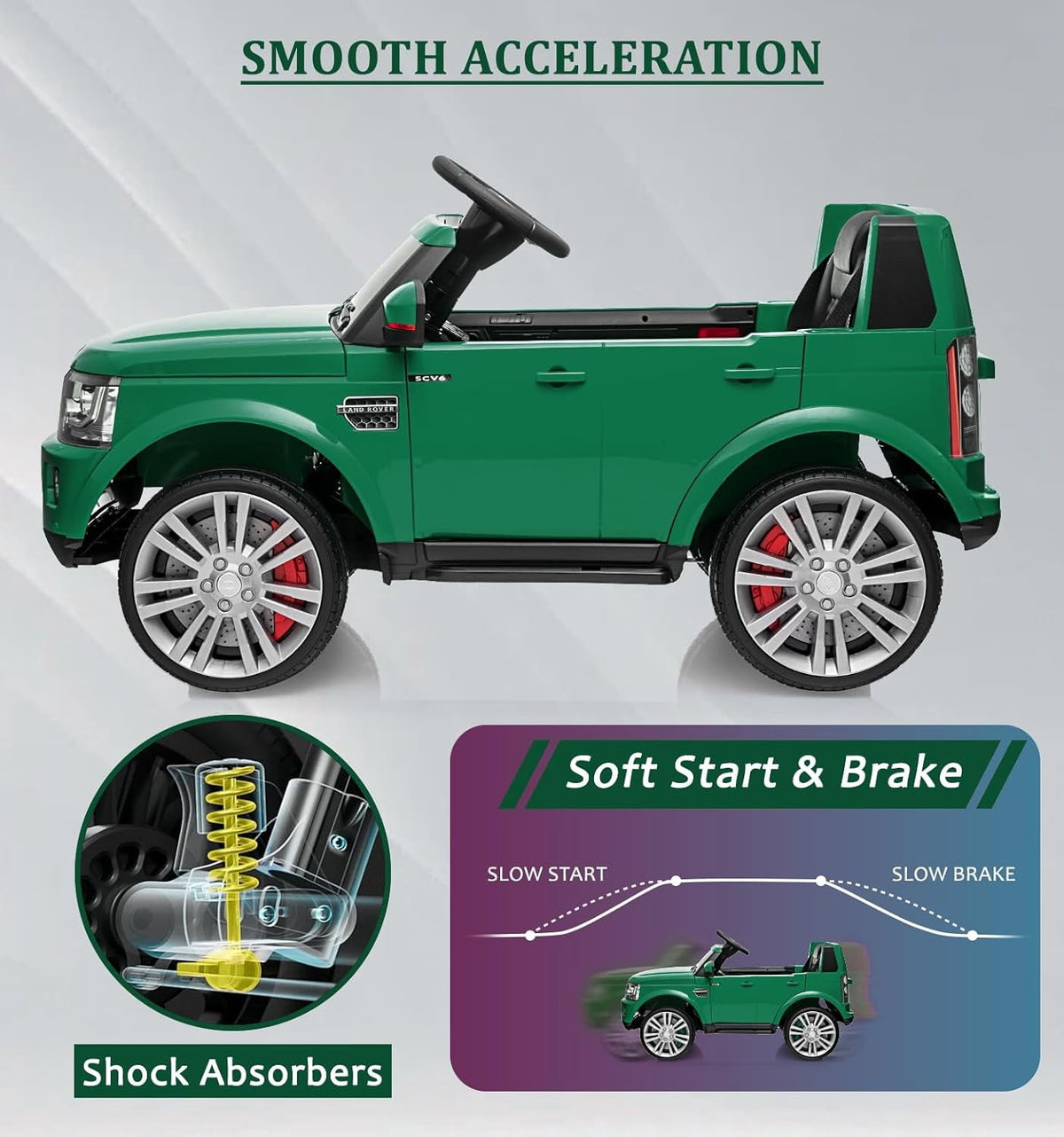 12V Licensed Land Rover Ride-On Car, 2x25W Motors, 4.5Ah Battery, 3 Speeds up to 4.5 MPH, Parent Remote, Spring Suspension, LED Lights