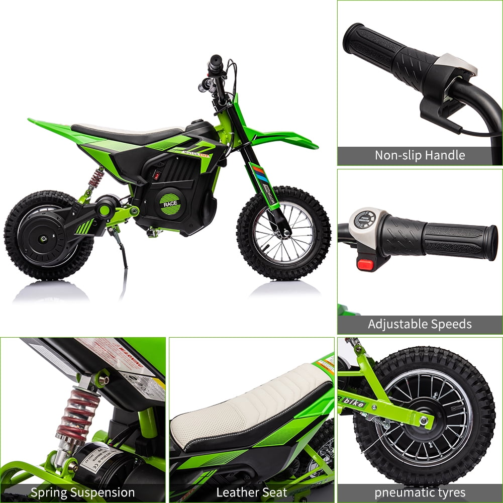 High-Speed 24V 250W Electric Off-Road Motorcycle – 13.6MPH Dirt Bike for Kids & Teens, Leather Seat, Disc Brake, Chain Drive, Air Tires, Twist Throttle, Ages 8-13, Red