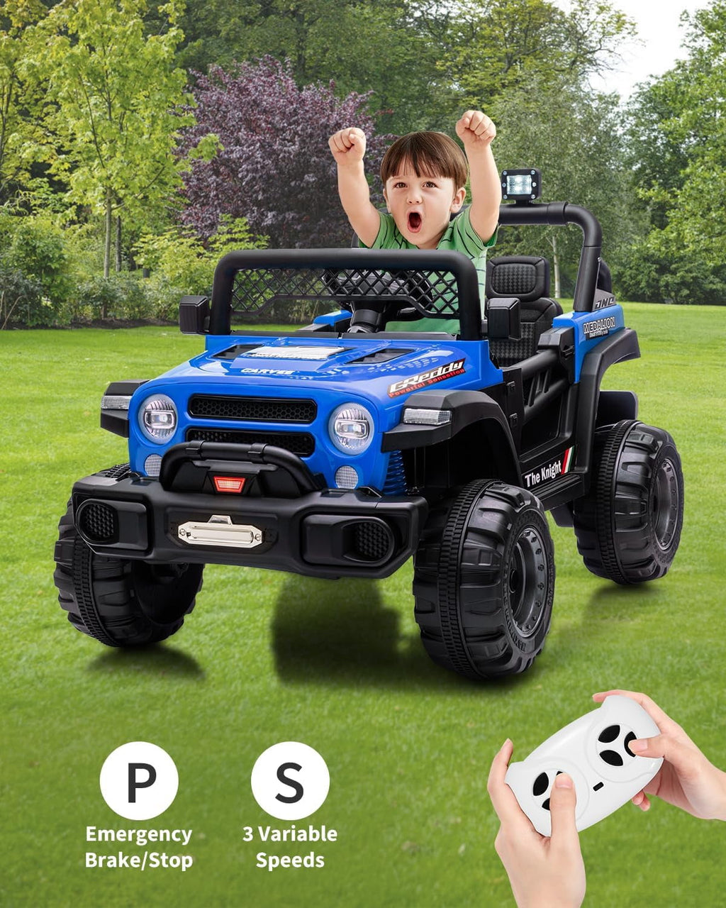 12V Electric Ride-On Truck, 4-Wheel Ride-On Car with Remote Control, 12V 7Ah Battery, Spring Suspension, LED Lights, Music, 66 Lbs