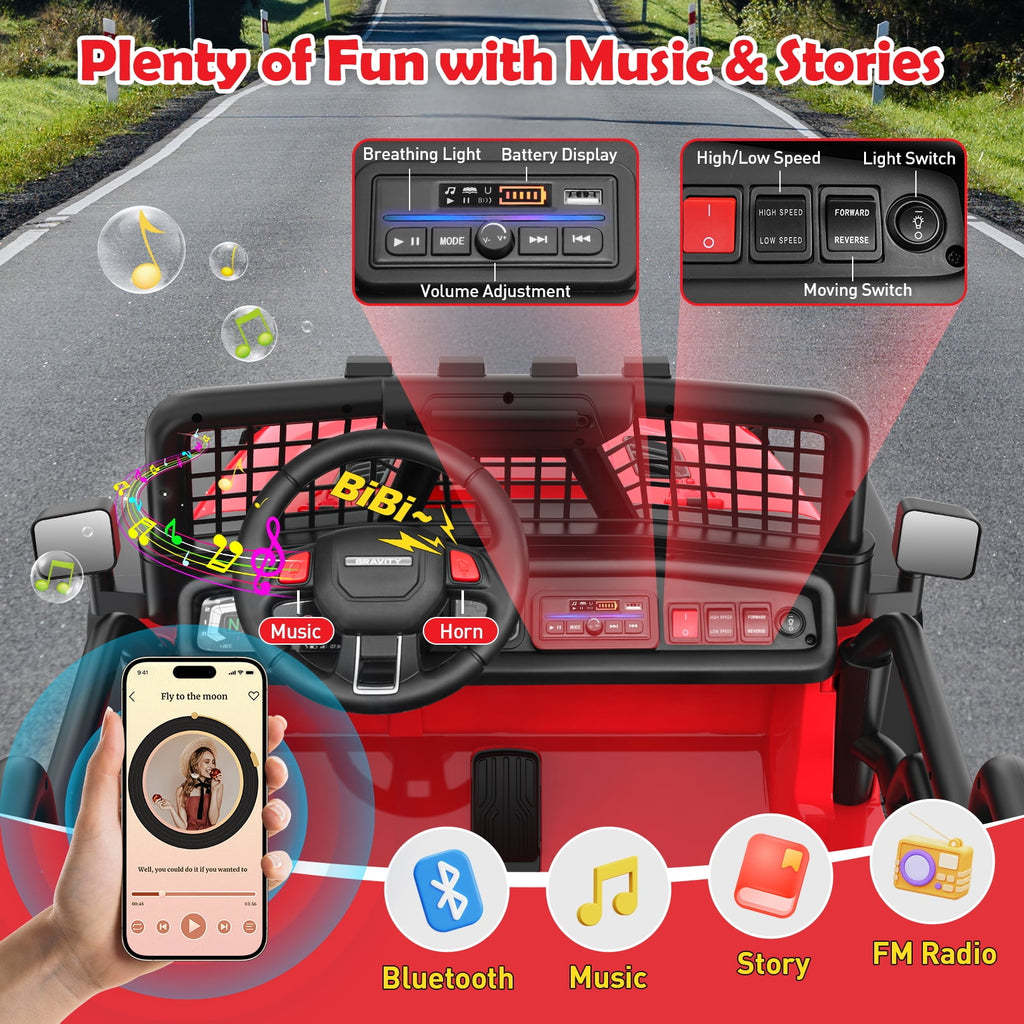 Funcid 24 Volt Ride on Toys with Remote Control, 400W 2-Seater Ride on Cars with Colored LED Lights & Battery Indicator, Electric Car for Kids w/ Bluetooth, Light Control, Volume Knob, Pink