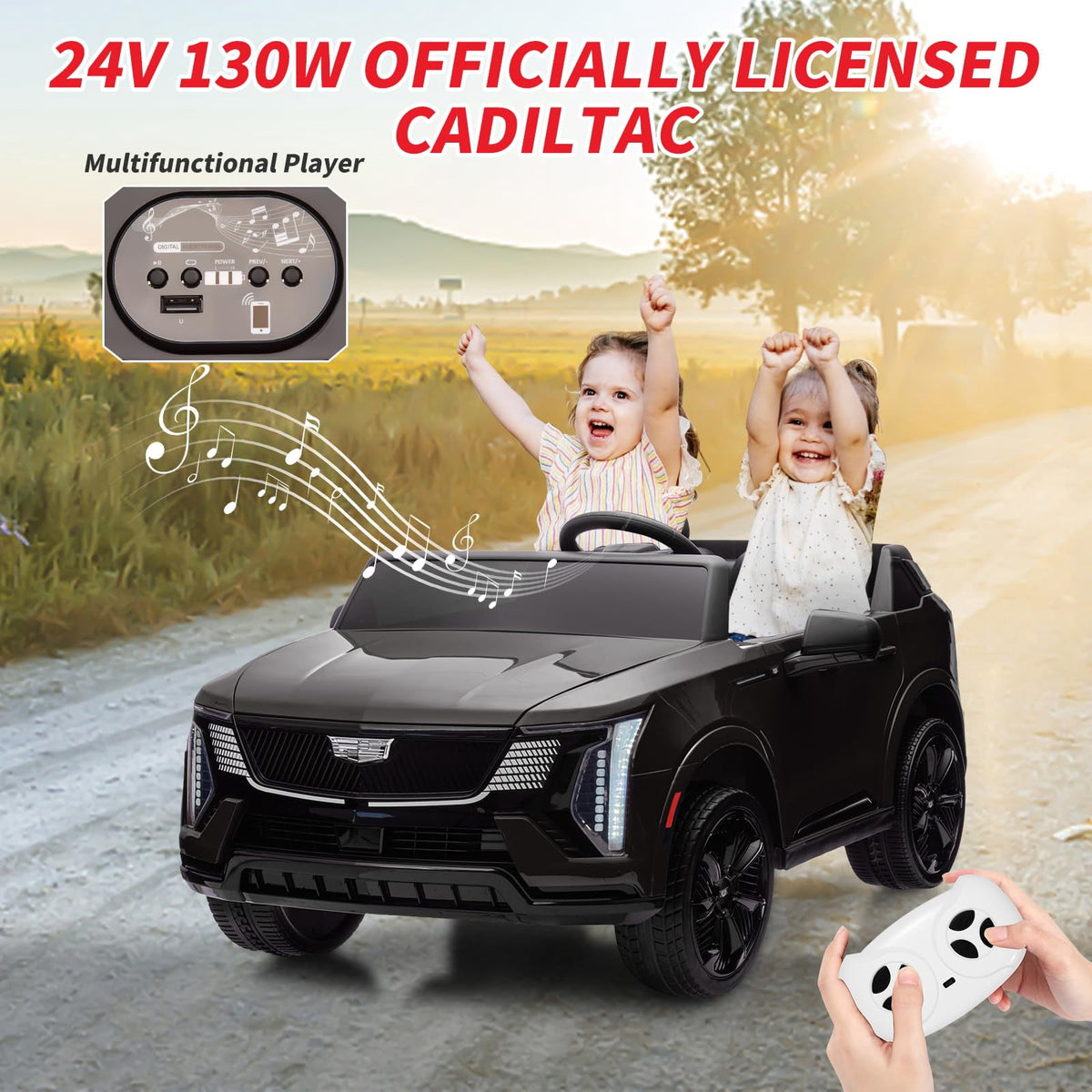 2 Seater Ride on Car for Kids 24V Licensed Cadillac Electric Car Toy Toddlers Battery Powered Ride on Truck with 2.4G Remote Control, Full-Wheel Suspension, Music, LED Lights, Blue