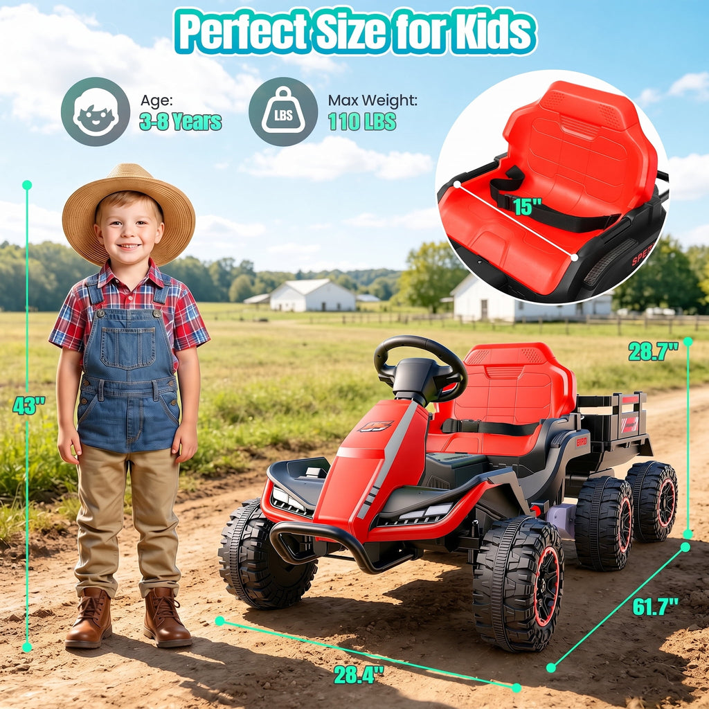 VIBESPARK 24V Ride on Toys with Remote Control, 3 in 1 Ride on Car, Ride on ATV for Kids with Trailer, 6 Wheel Kids Electric Car w/ Bluetooth, MP3, Music, Black