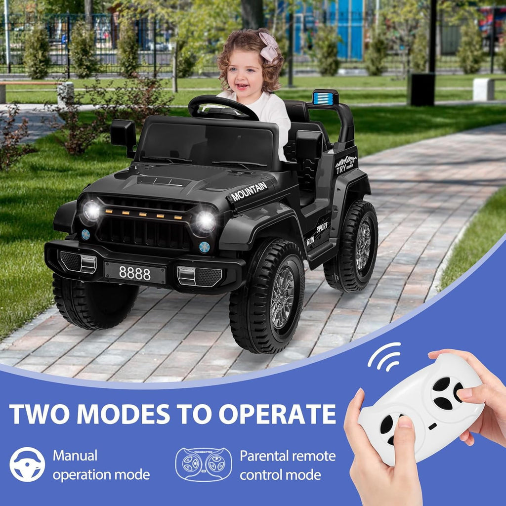 12V Ride-On Electric Car with Parent Remote Control, Dual 35W Motors, 3 Speeds, Spring Suspension, LED Lights, Music, Horn, 66 lbs