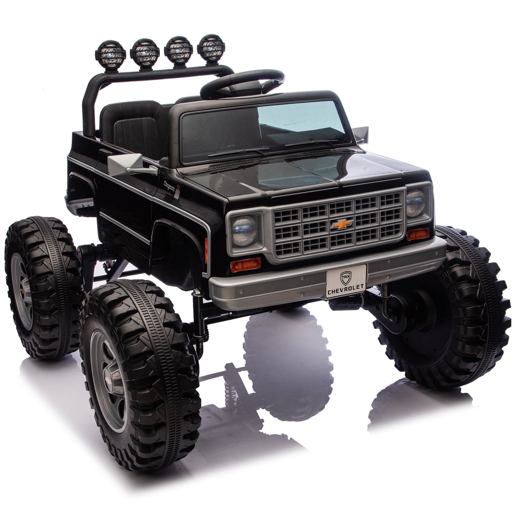 Sunnyfree 4WD Chevrolet Cheyenne 24 Volt Ride on Toys, 2 Seater Power Truck Wheels with Remote, Bluetooth, USB, LED Lights, Blue