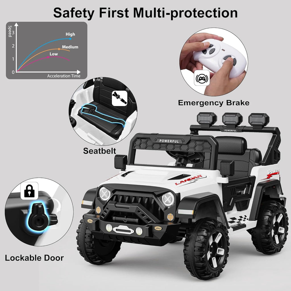 12V Ride-On Truck Car, 7Ah Battery, Parent Remote Control, 3 Speeds Up to 3.7 MPH, Soft Start, LED Lights, Bluetooth, USB, AUX, MP3, 66 Lbs