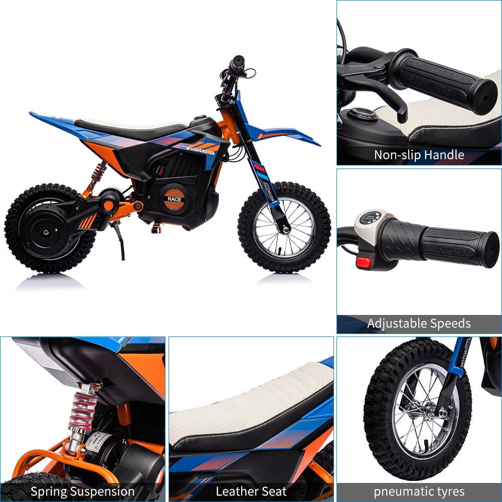 High-Speed 24V 250W Electric Off-Road Motorcycle – 13.6MPH Dirt Bike for Kids & Teens, Leather Seat, Disc Brake, Chain Drive, Air Tires, Twist Throttle, Ages 8-13, Red