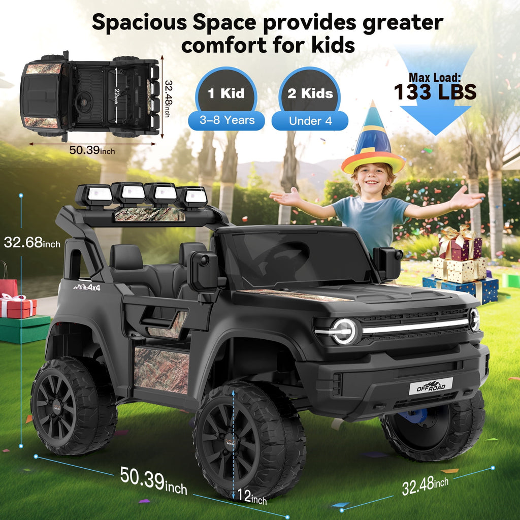 Farmdex 24V Ride on Toys with Remote Control, 2 XL Seater Electric Truck Car for Kids w/ 22'' Large Seat, 4WD/2WD Switchable, Powered Ride on Cars w/ Bluetooth, LED Lights, 3 Speeds, 4 x 200W, Pink