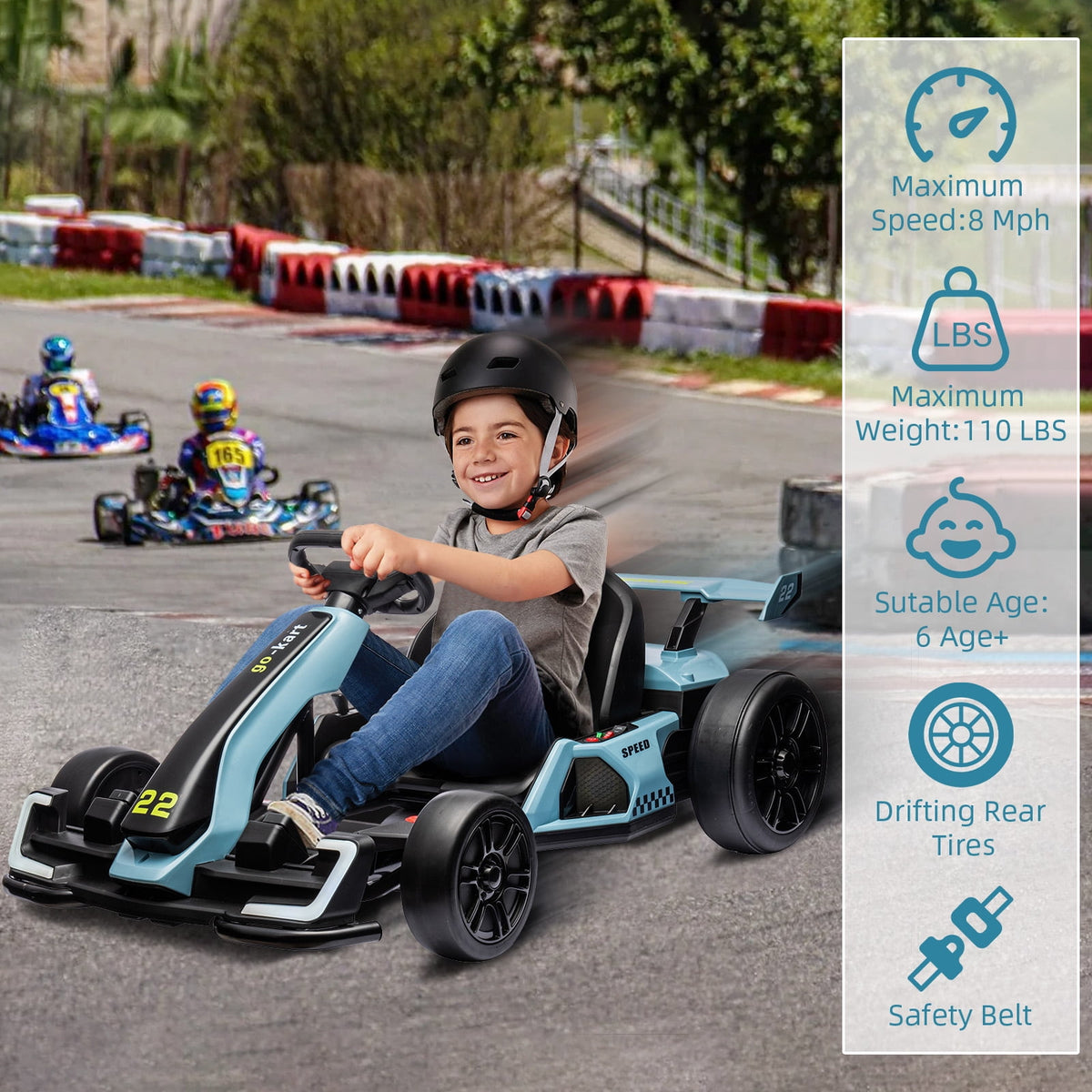 24V Kids Electric Go Kart, 300W Drift Ride-On Car with Dual 150W Motors - Adjustable Seat, 4 Speed Modes, 8.5mph Max, LED Lights, Music & Horn, Safety Belt, Outdoor Racing Toy - Red