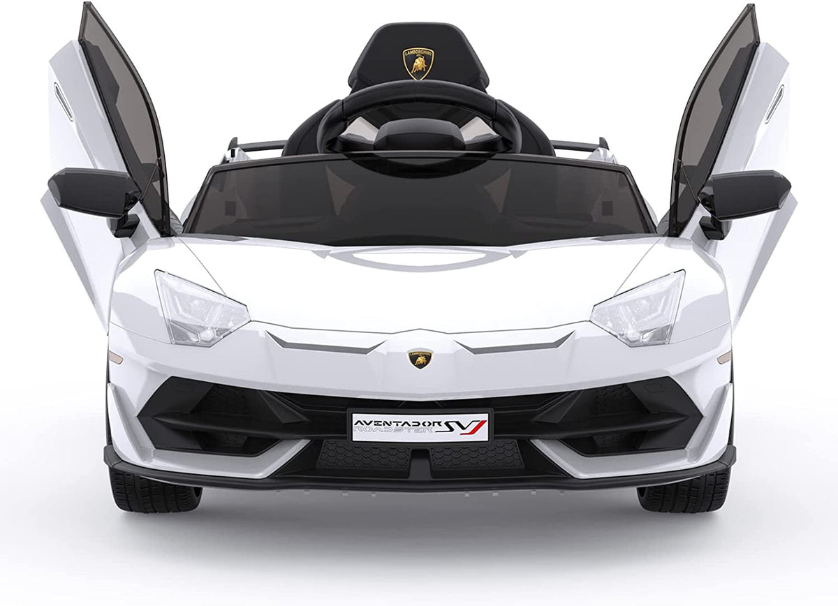 12V Licensed Sports Car Ride On Vehicle with Remote Control, Electric Ride On Car with Bluetooth, Hydraulic Swing Doors, LED Lights, Dual 25W Motors, USB/AUX/TF Audio