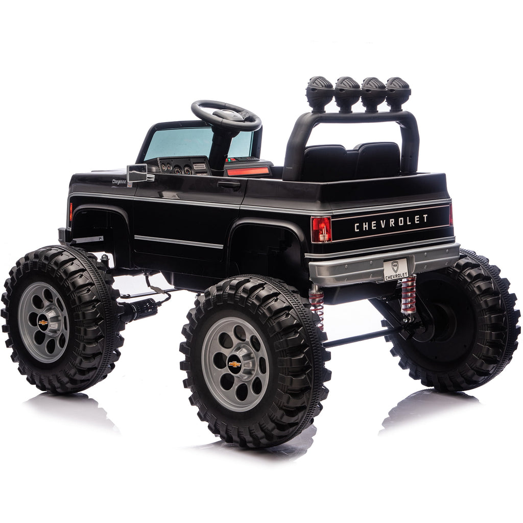 Sunnyfree 4WD Chevrolet Cheyenne 24 Volt Ride on Toys, 2 Seater Power Truck Wheels with Remote, Bluetooth, USB, LED Lights, Blue